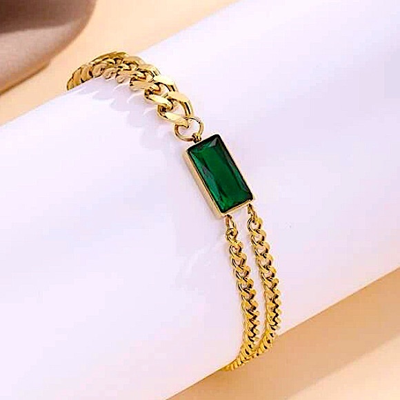 Emerald Gold Plated Zircon Chain Link Bracelet Five - Picture 14 of 15